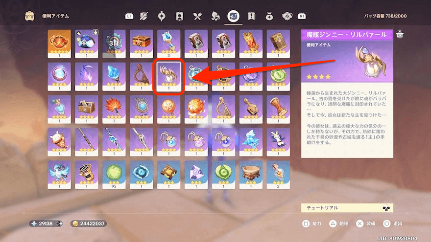 入手後は便利アイテムから装備できる