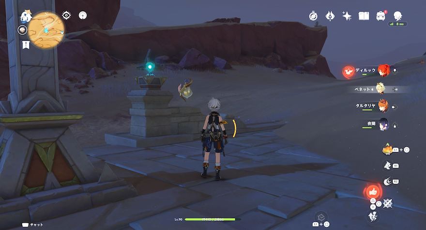 ①の場所と光柱のルート