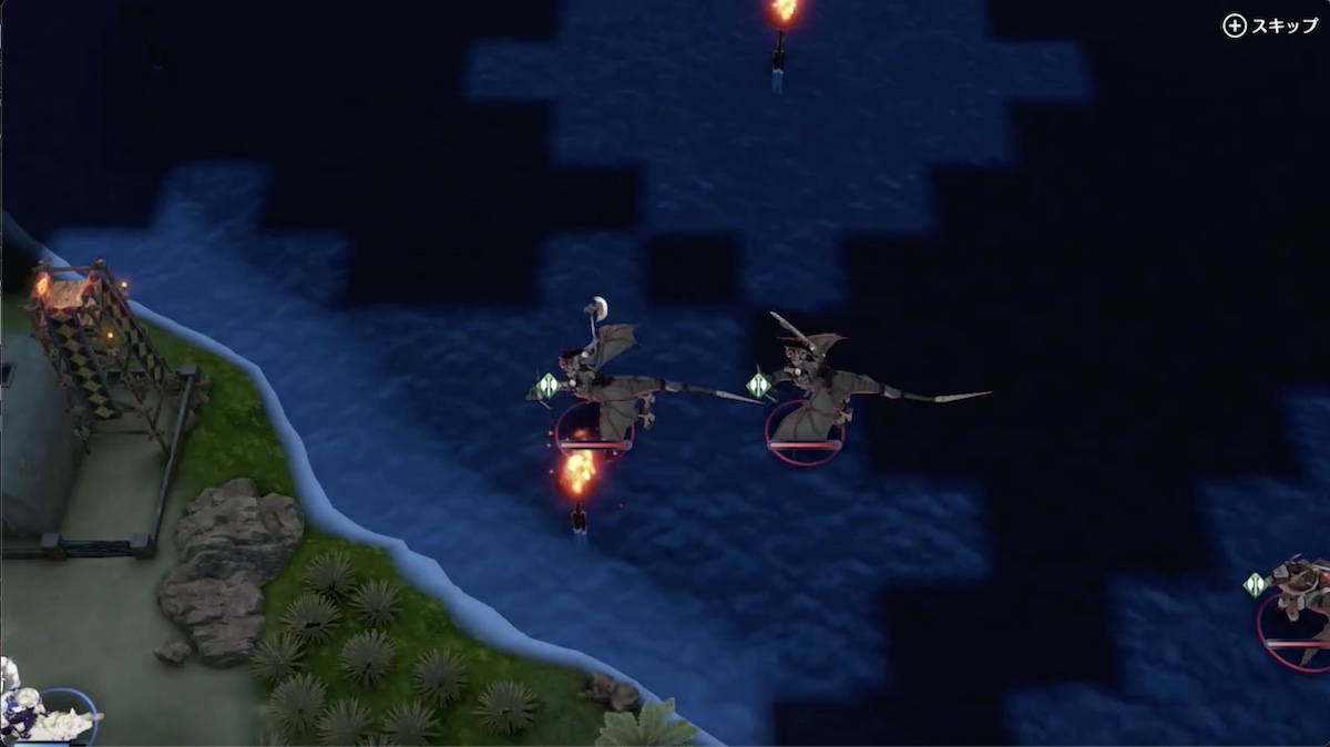 右上から現れる飛行ユニットに注意して立ち回る