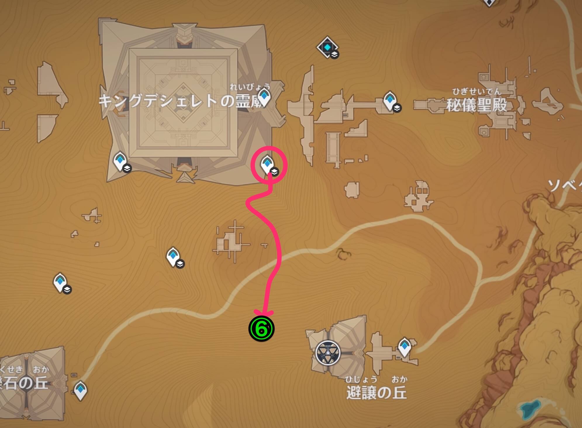 キングデシェレトの霊廟南にある地下のワープポイント