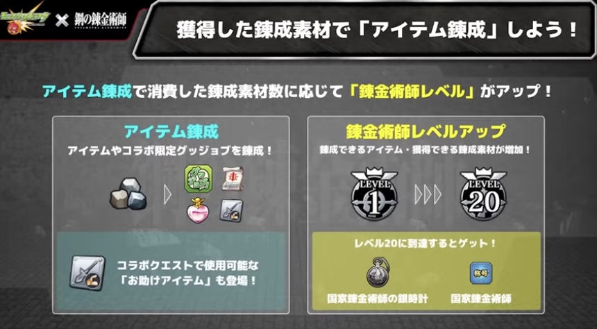 錬成素材でアイテム錬成