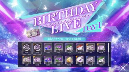 BIRTHDAY LIVEキャンペーンログインボーナスDAY1