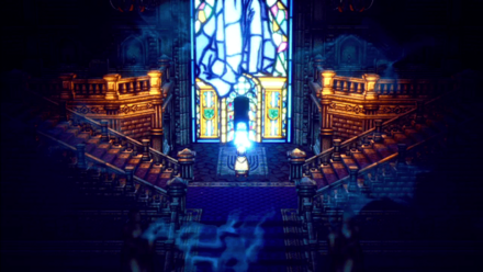 ステンドグラスの前