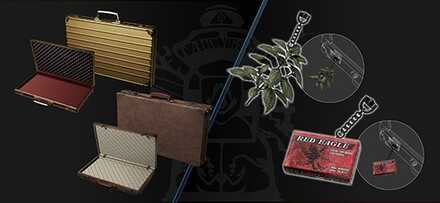 アタッシュケースゴールドとクラシック、チャームハンドガンの弾とハーブ緑