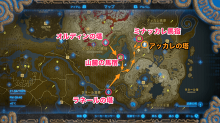 アッカレの塔周辺のマップ