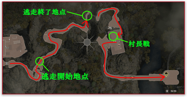 村長からの逃走〜村脱出のマップ