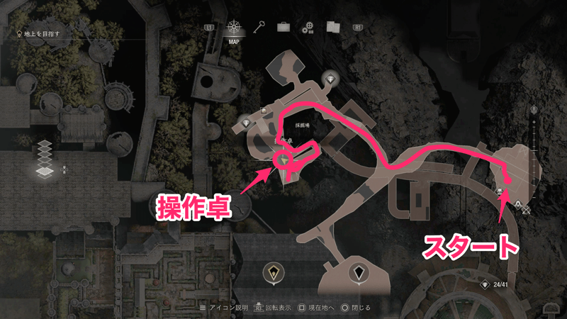 南側の階段を登り小屋にあるレバーを操作して橋を降ろす