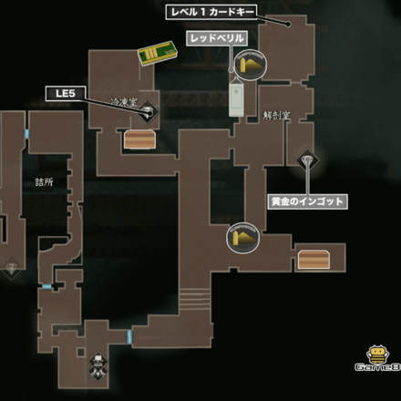 冷凍室・解剖室のマップ