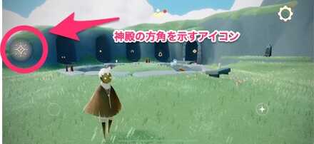神殿の方角がアイコンで表示される