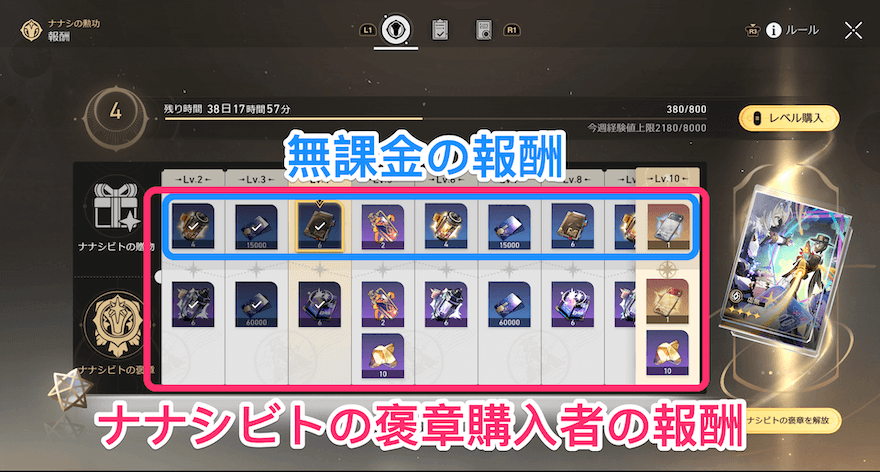 無課金と課金した場合の報酬