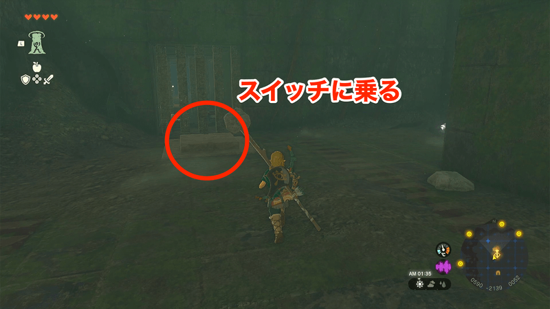 洞窟内のスイッチ