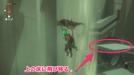 上昇気流で上の床に飛び移る