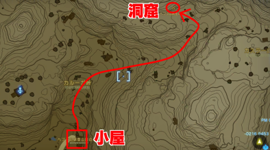 小屋から洞窟までのルート