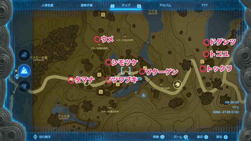 ハイラルダケを渡す8人の村人の場所