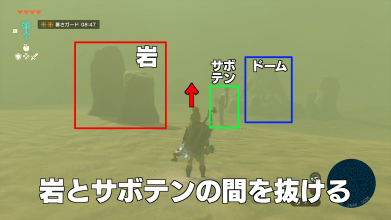 岩とサボテンの間を抜ける