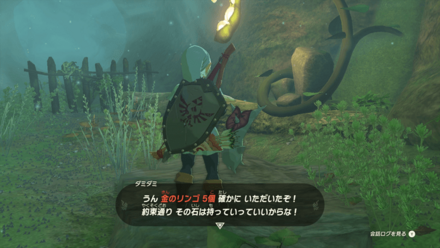 金のリンゴを渡す