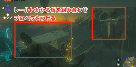 レールにかかる板を組み合わせプロペラ