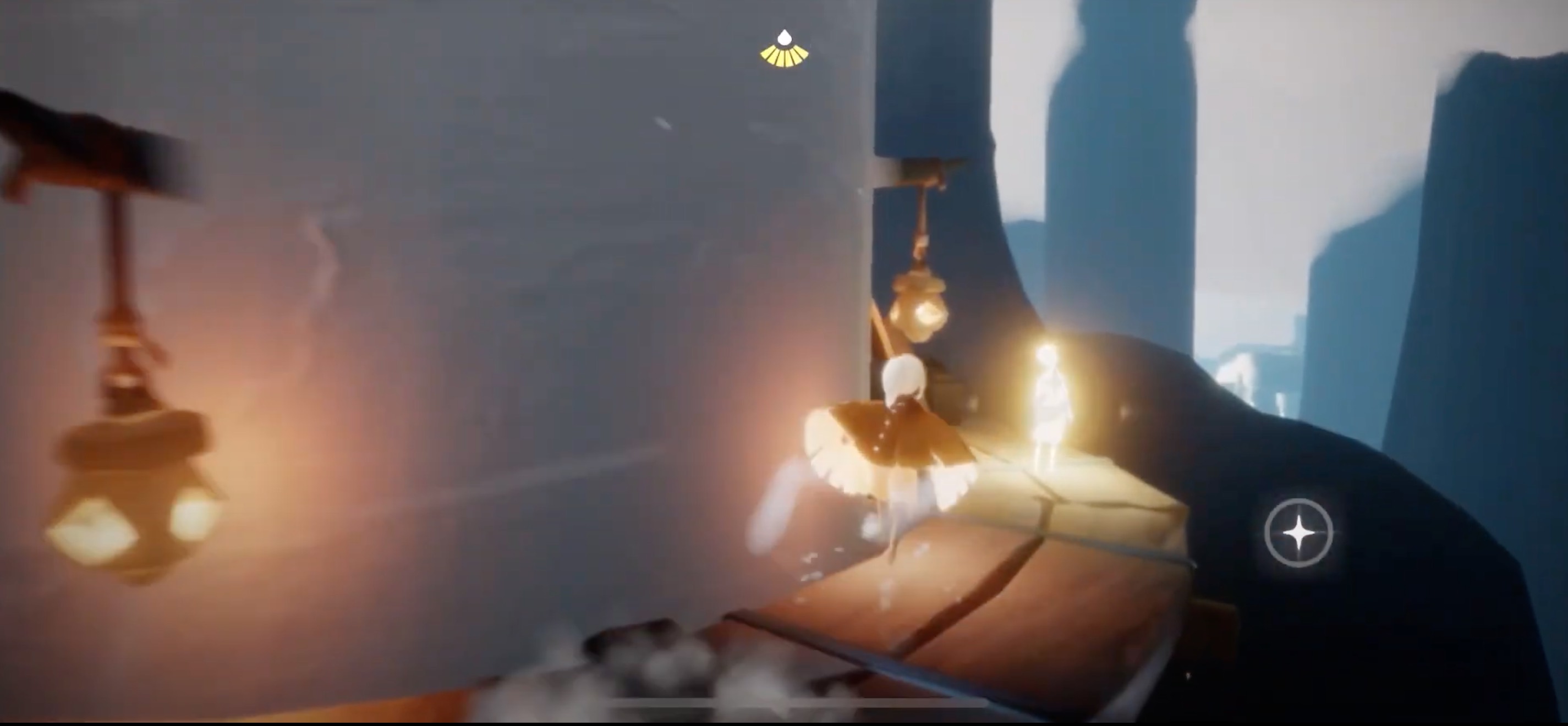 木の足場に光の子