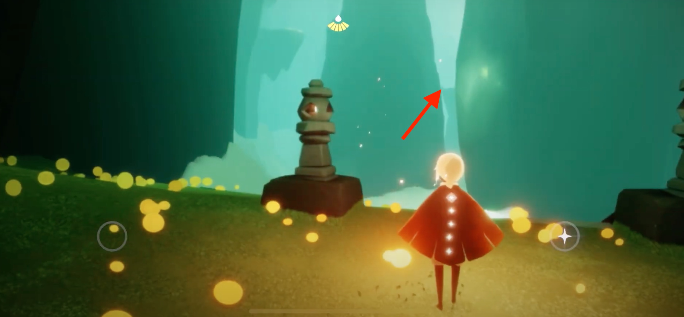 岩の間を飛んでいく