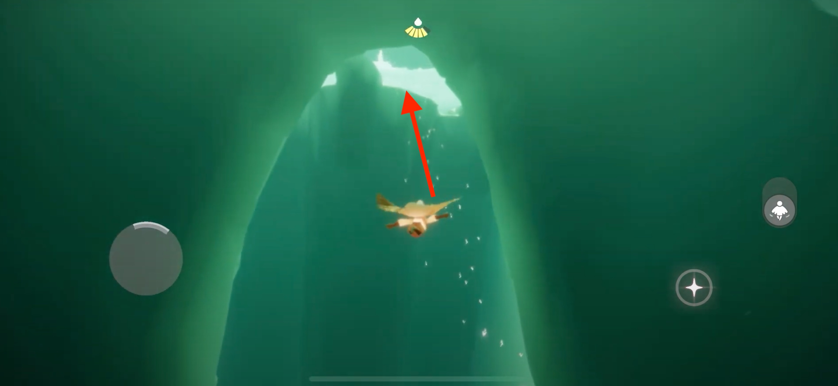 上まで飛んでいく