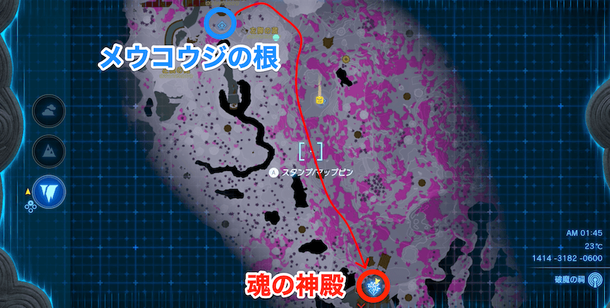 魂の神殿の場所とマップ