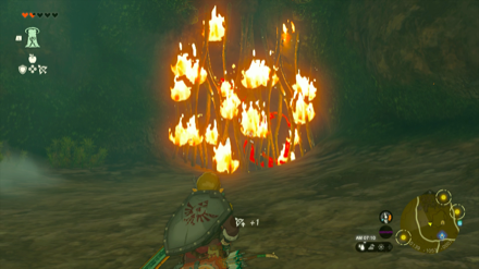 降りた先の右手にあるツルを火で燃やす