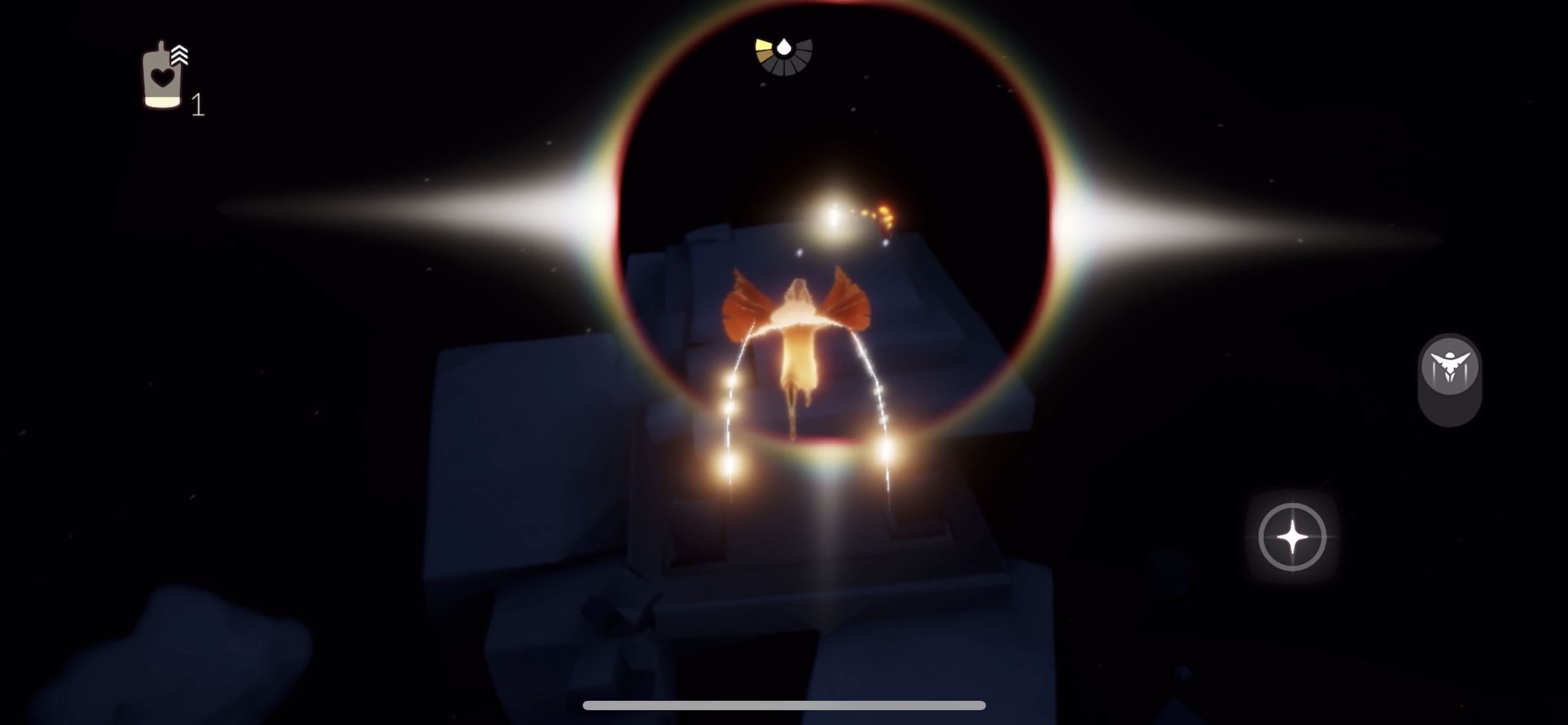 宙に浮かぶ建物の上