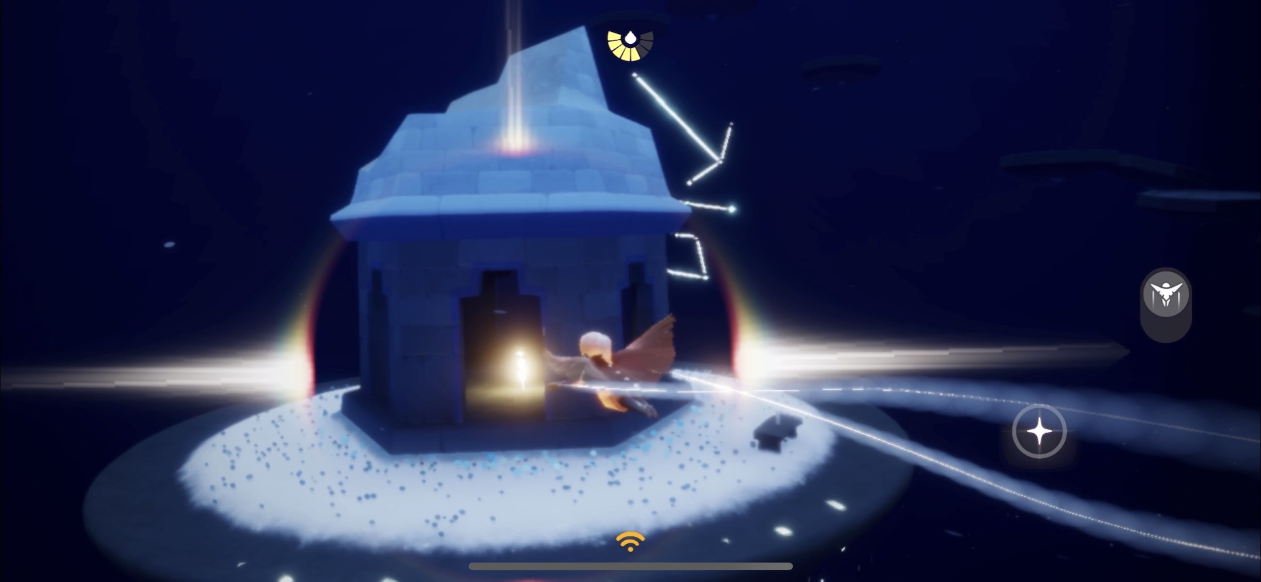 宙に浮かぶ建物の中