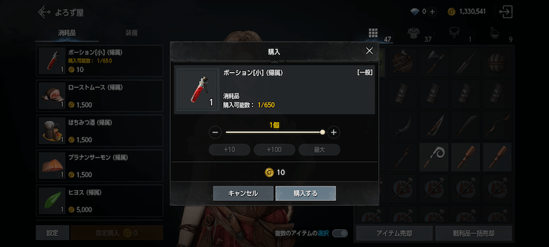 ポーションを可能な限り購入する