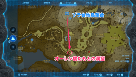 オーレン橋たもとの洞窟のマップ画像