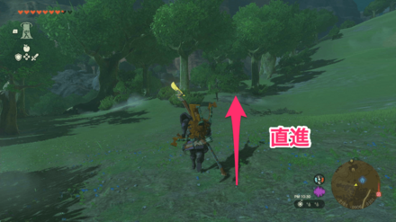 西に直進して森を抜ける