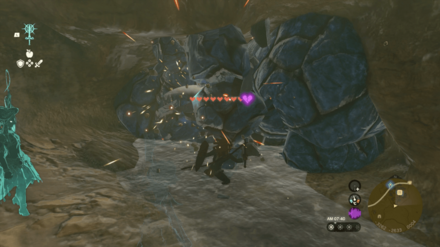 水が流れてくる方向に岩を壊しながら進む