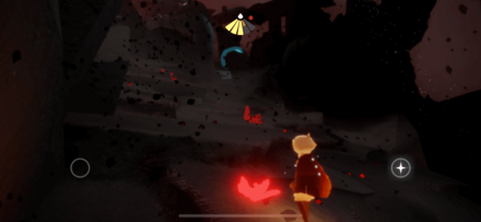 飛んでくる岩と赤い結晶を避けながら進む