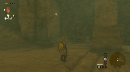 遺跡内の岩を壊しながら剣士像が指し示す方向に進む