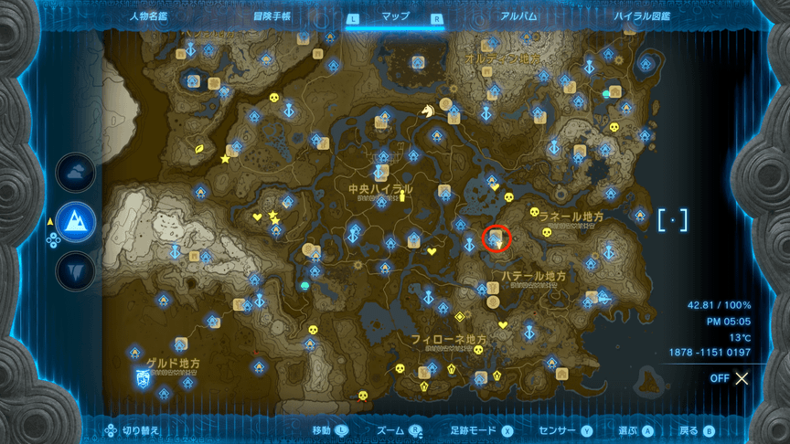 カカリコ村南東にあるコッコの隠れ家付近のマップ