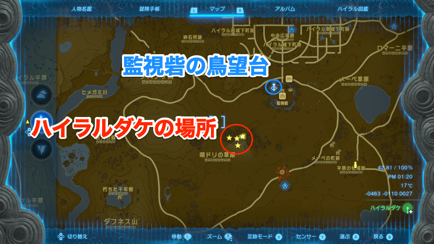 監視砦南西の草原付近の拡大マップ