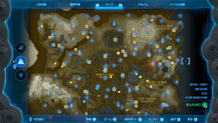 ゾラ台地頂の洞窟付近のマップ