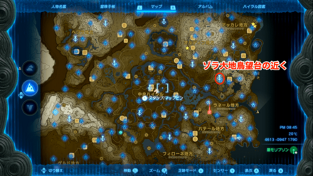 ゾラ台地頂の洞窟付近のマップ