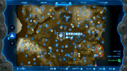 ラネール山とウォルナット山の洞窟付近のマップ