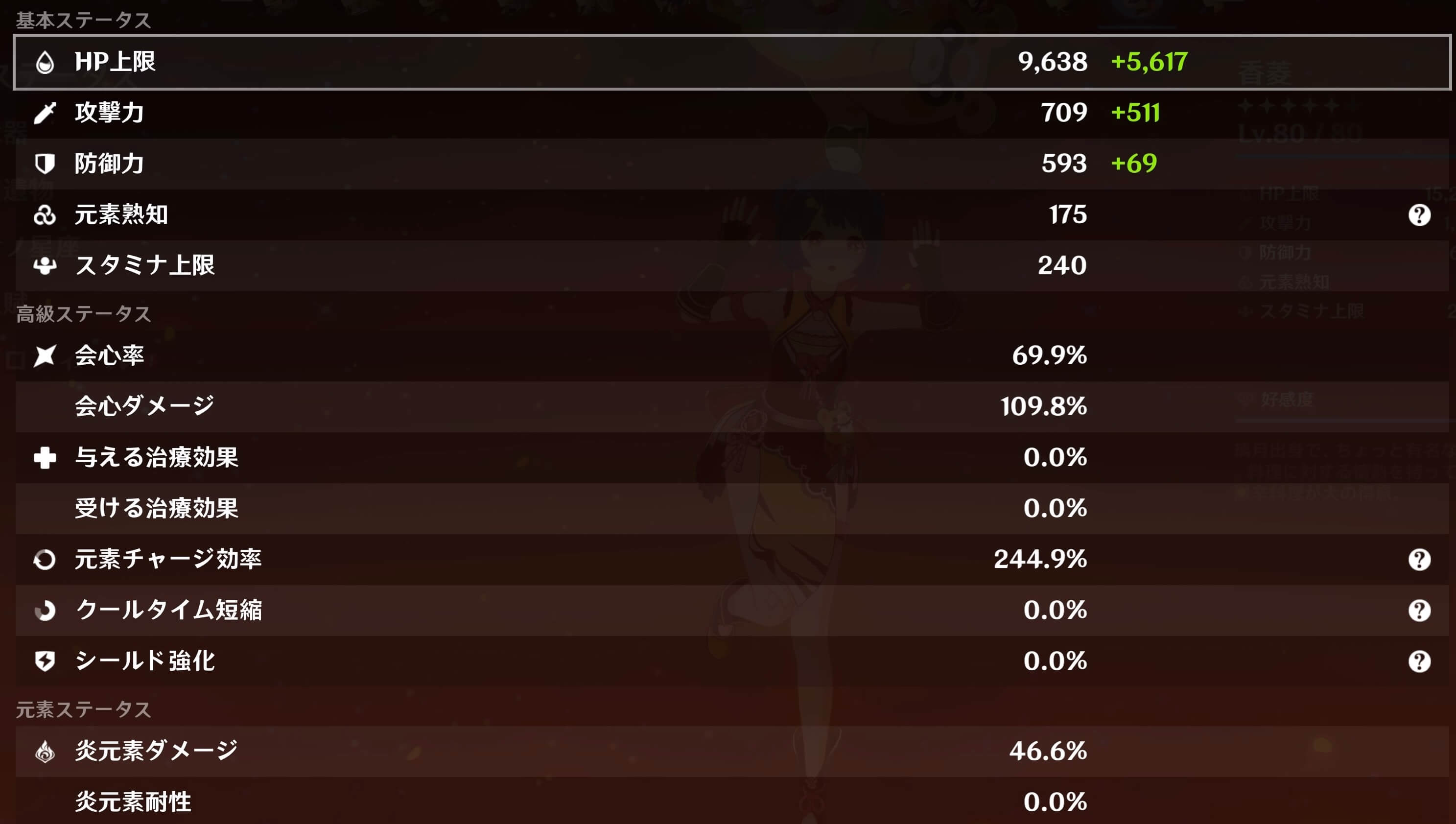 香菱の元素チャージ効率