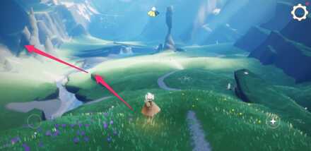 背の高い岩を辺りを目指して飛行