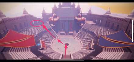 左手の観客席最上段に向かいましょう