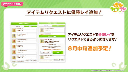 アイテムリクエストに「優勝レイ」追加