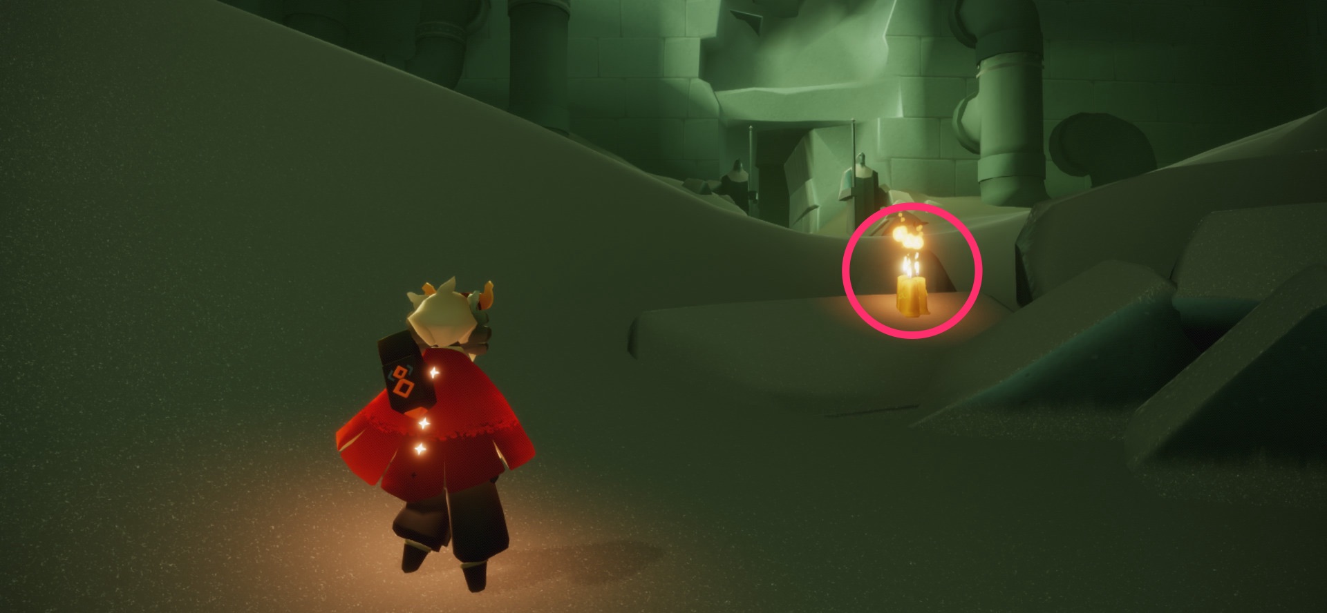 倒壊した祠を越えたエリア終盤辺り