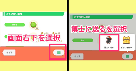 右下を選択して博士に送る