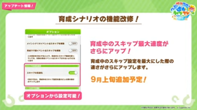 育成中の倍速の最高速度がアップ