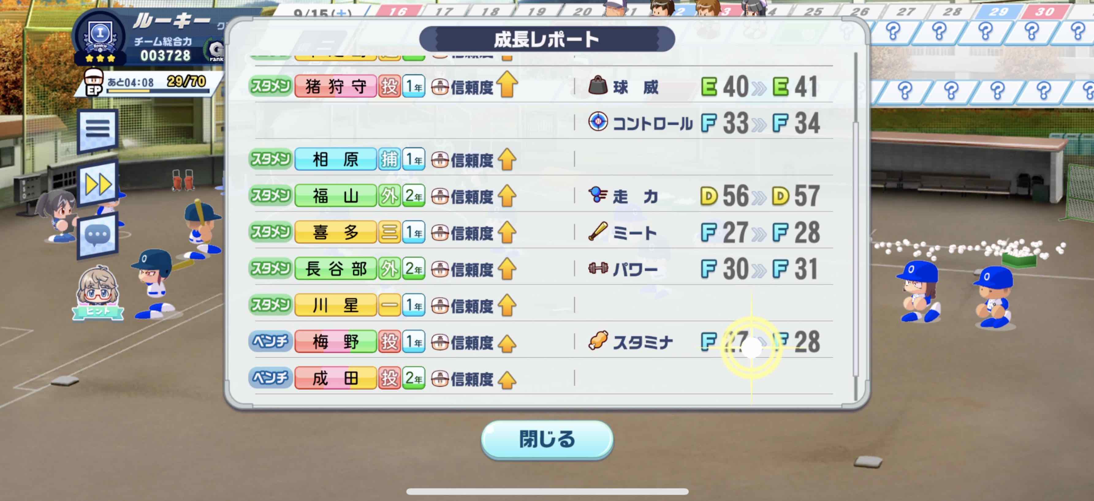 試合後の成長レポート