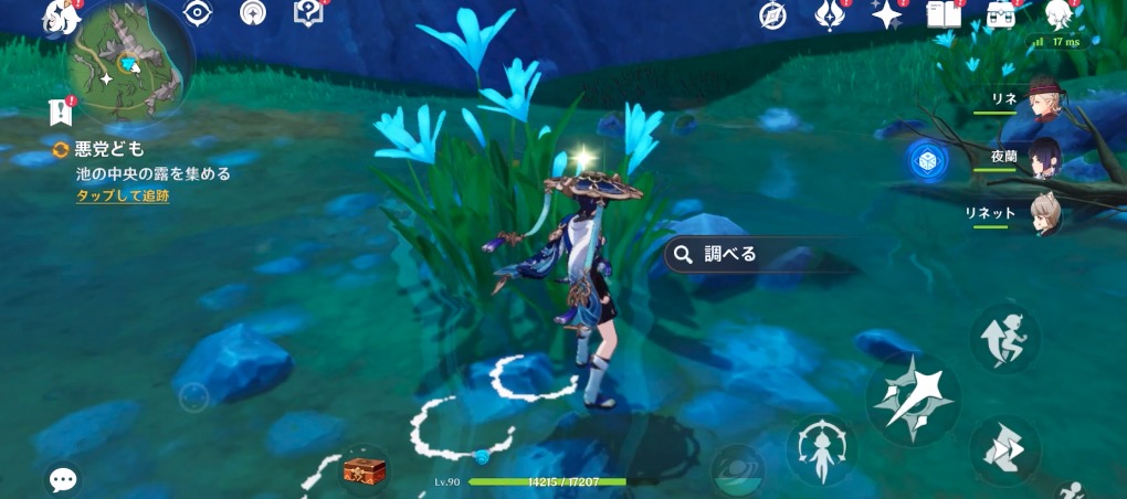 池の中央を調べる