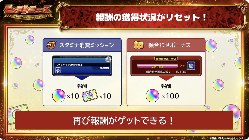 報酬の獲得状況がリセット