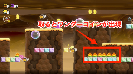 ステージ序盤の花を取るとフラワーコイン出現